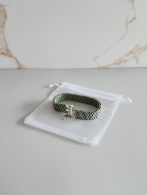 Green Beaded Woven Bracelet